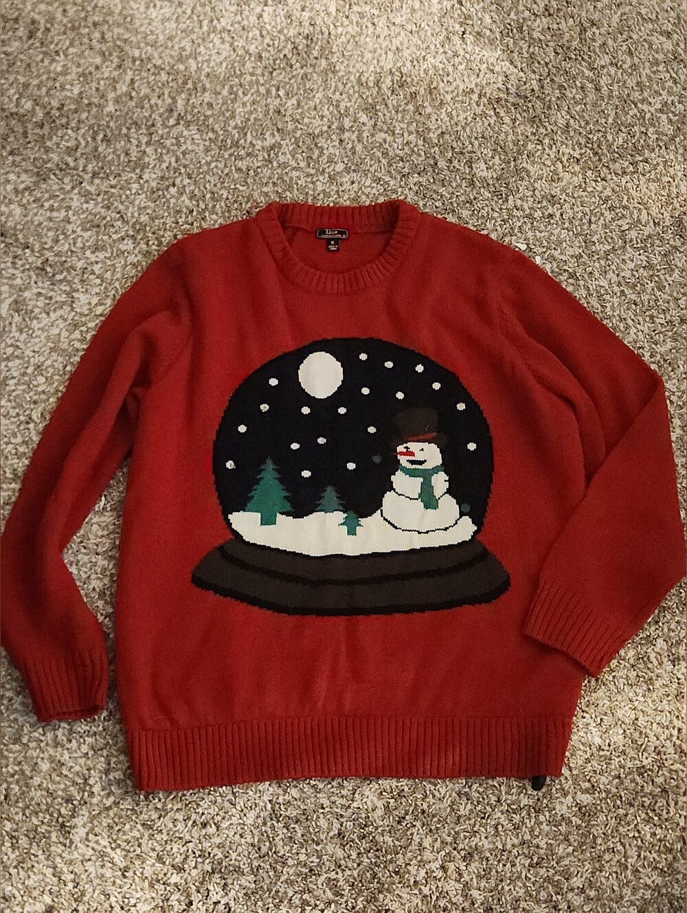 Lisa International Red Snow Globe Snowman Crewneck Sweater Size XL CHRISTMAS ***